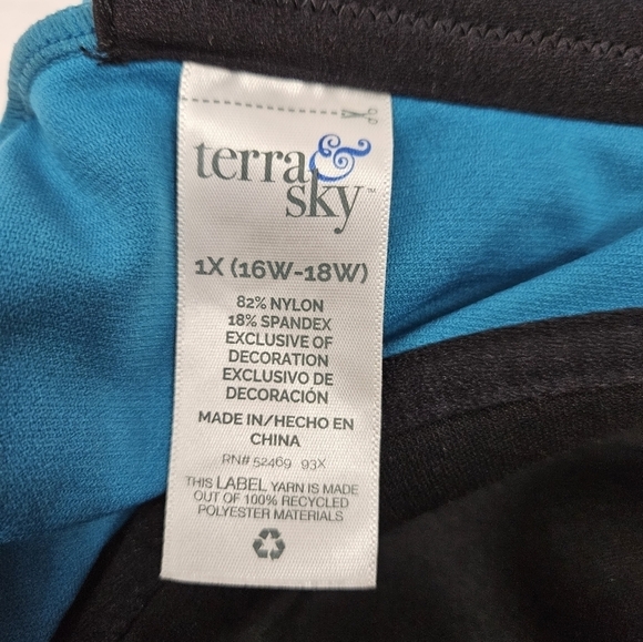 Terra & Sky Teal & Black Polka Dot Tankini Top Size 1X Women's Plus - Picture 6 of 7